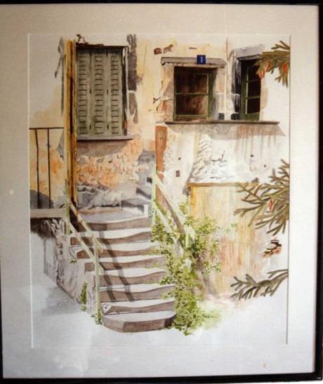 l'escalier, dessin aquarellé